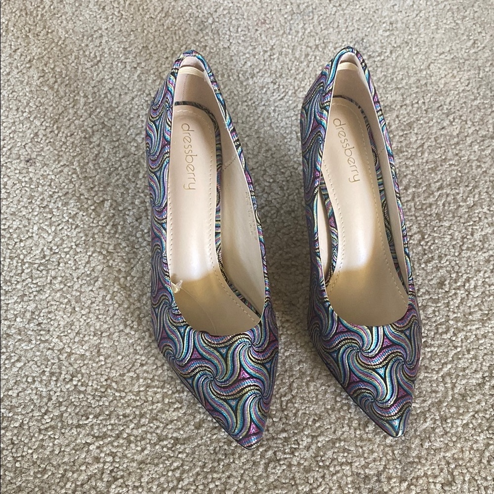 Blue and Purple Geometric Heels with Stiletto Silhouette